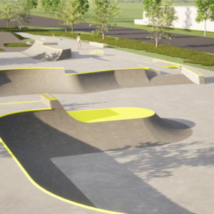 Moderner Skatepark mit innovativem Design, organischen Flow-Lines und hochwertigen Materialien für ein optimales Fahrerlebnis.